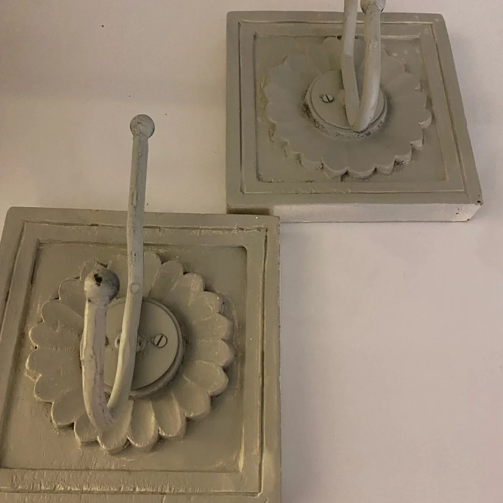 - Wooden Hanging Hooks - 6x6 dove gray wooden distressed hooks